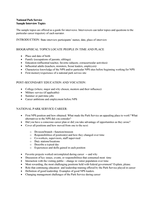 Sample interview topics, categorized by broad topic area and specific prompts within each topic. Document, 2 pages. 