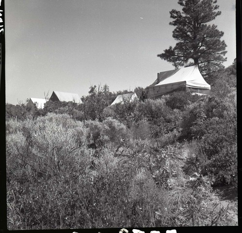 Worker's campsite during the East Rim Trail reconstruction, lower section and view of Observation Point.