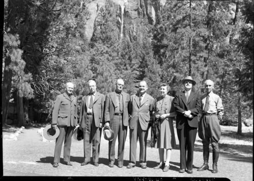Sec. of Agriculture Wickard & party. L to R: Frank A. Kittredge, Supt; Earl H. Clapp, Chief USFS; S. B. Show, Regional Forester; Claude R. Wickard, Sec.; Mrs. Wickard; Sam B. Bledsoe; Wallace I. Hutchinson, Asst. Reg. Forester.