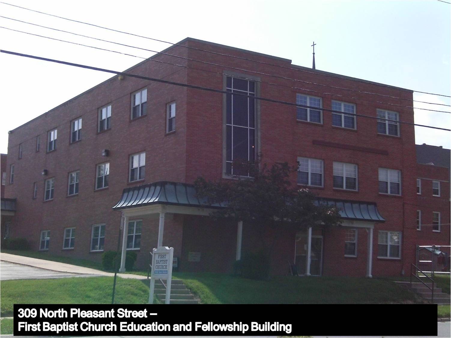 Image of the Modern-style First Baptist Church Education and Fellowship Building.