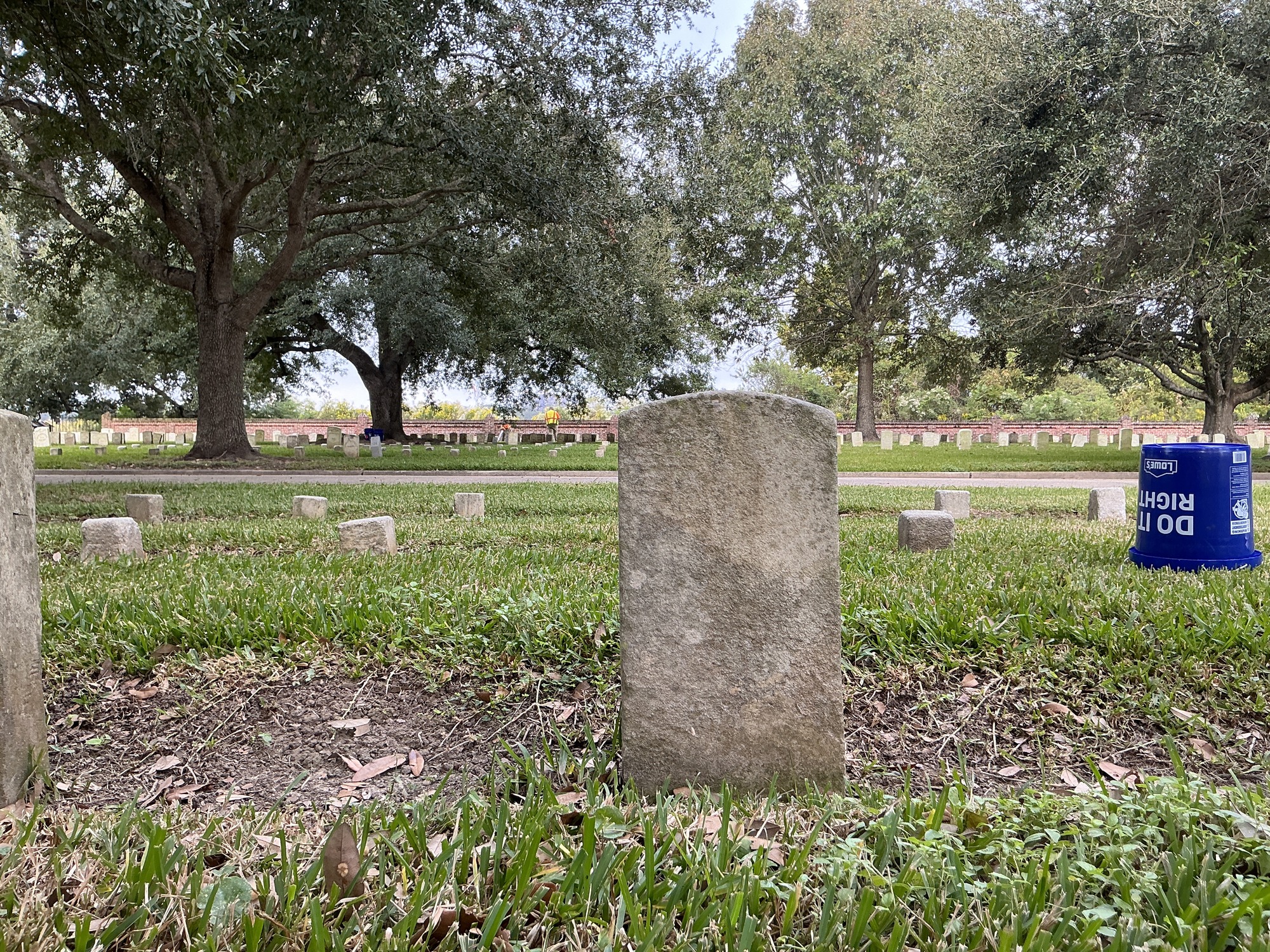 Back of headstone with recessed shield face.