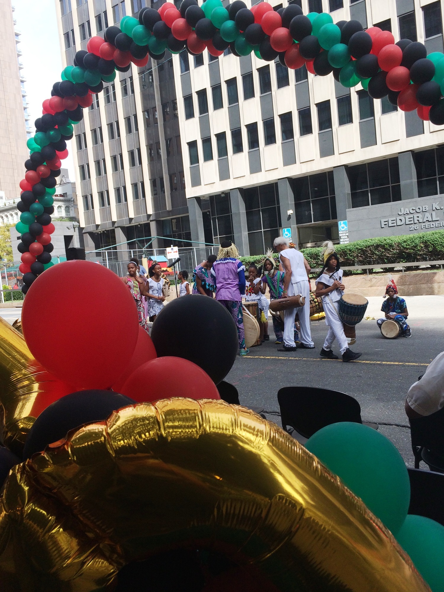 Dance and drum performers getting ready