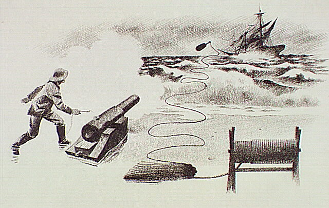 The Lyle gun, a maritime rescue device that fires a weighted line to ships in distress. With the line established, people aboard the vessel could be pulled ashore.