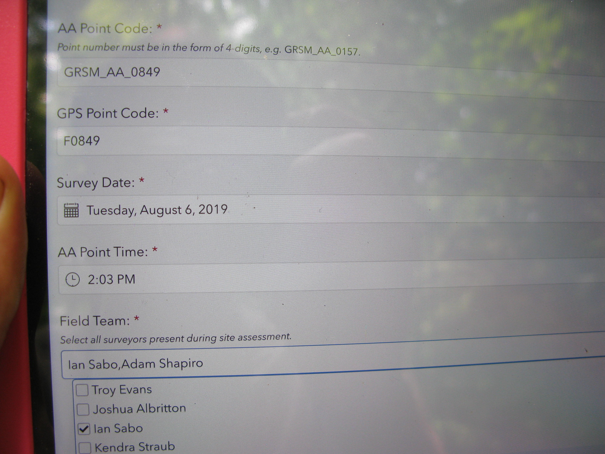 GRSM Accuracy Assessment. Plot Code: GRSM_AA_0849_1