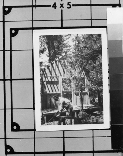 Possibly the building of a Yosemite Lodge cabin? Photo donated by Audrey Harris. See also Y.N.P. Co. binders - 1923.