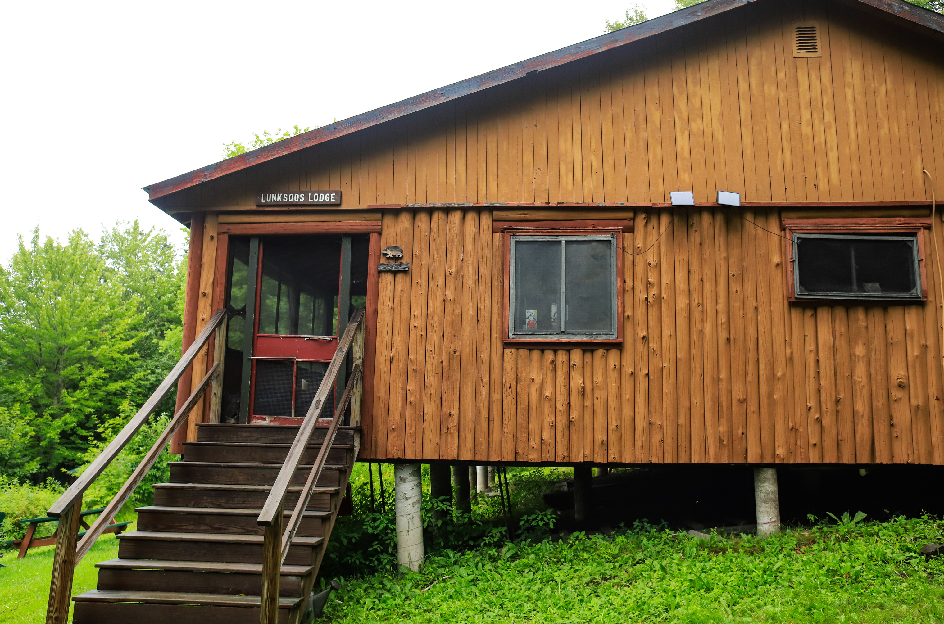Exterior of a large wooden log cabin
