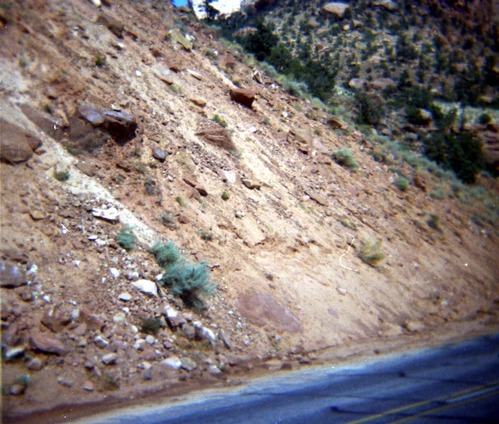 Color Photos of rock slides in Kolob Canyon.