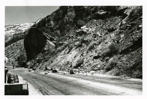 BW Photo of rock slide near echo rock - 35MM.