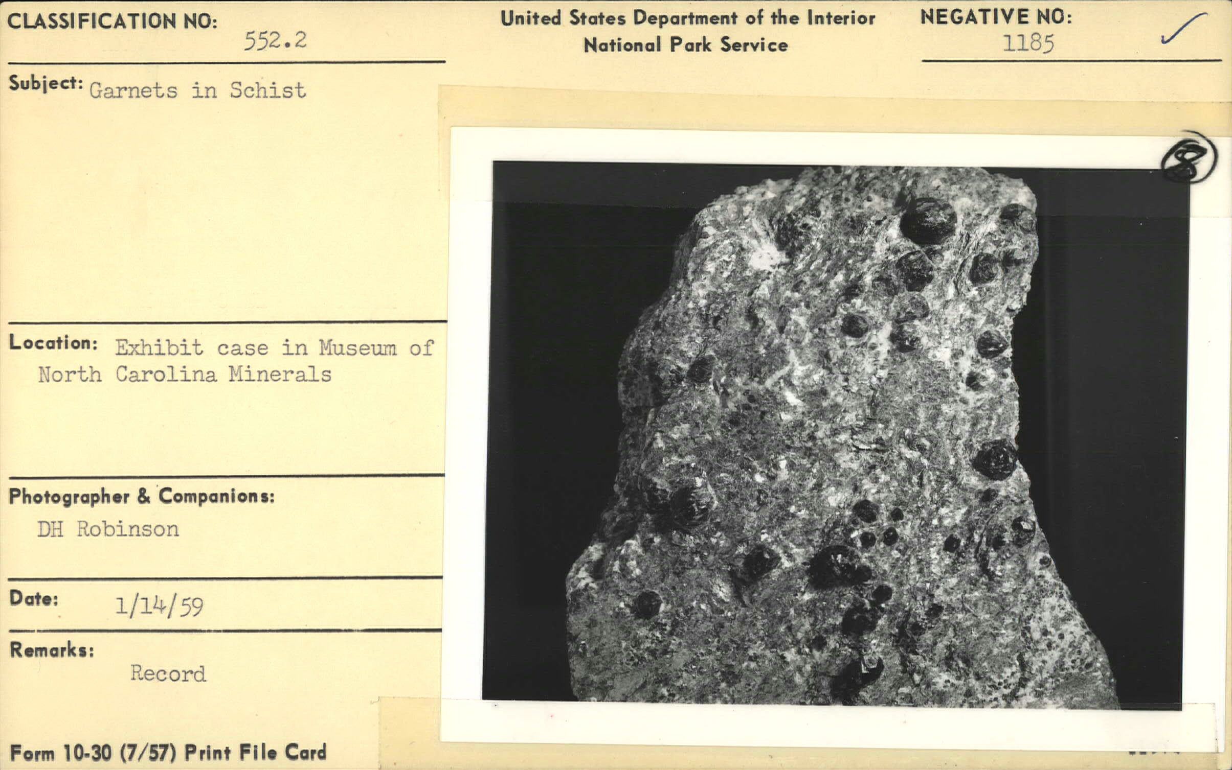 Garnets in Schist from exhibit case