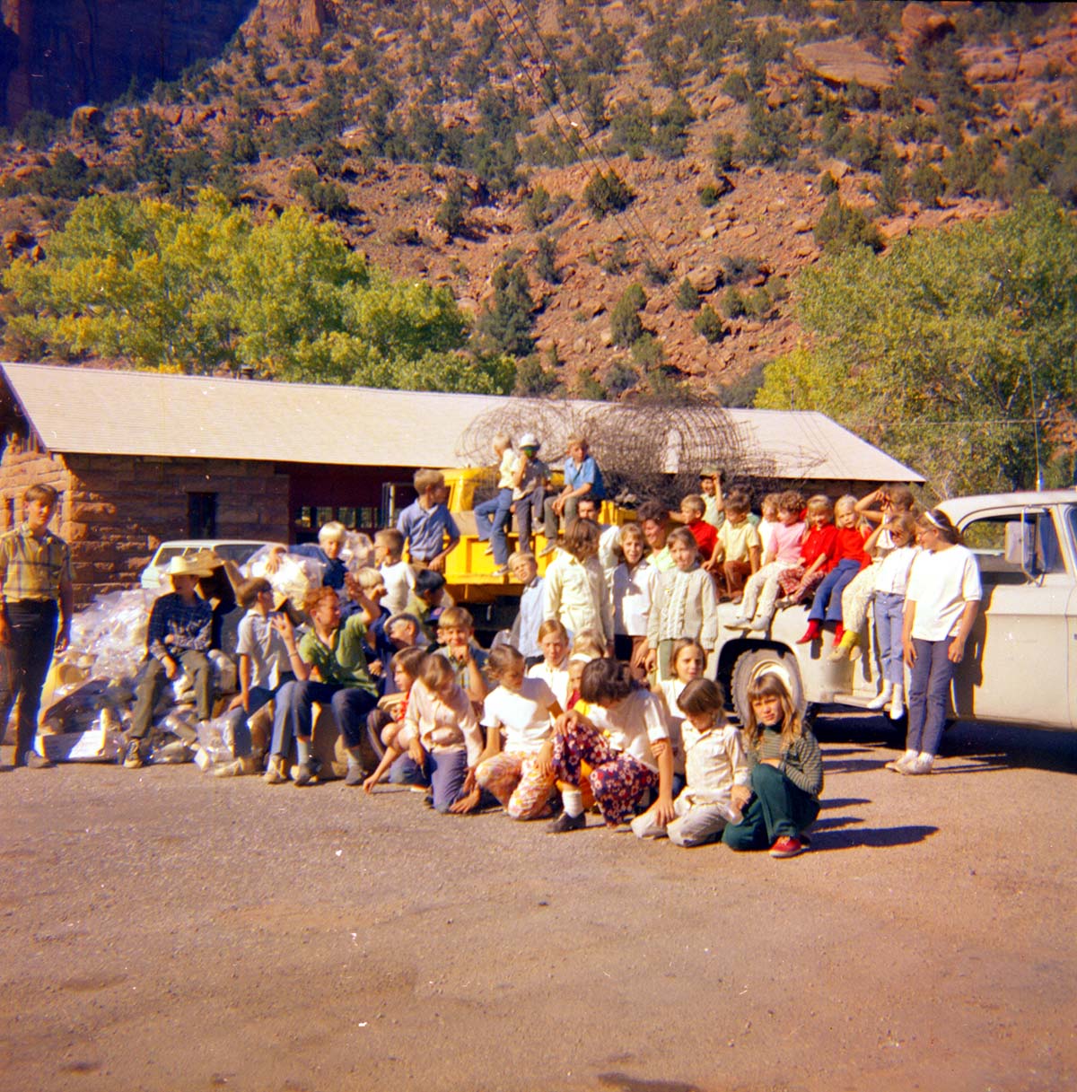 Elementary school group during the 'Litter School' held at the maintenance yard.