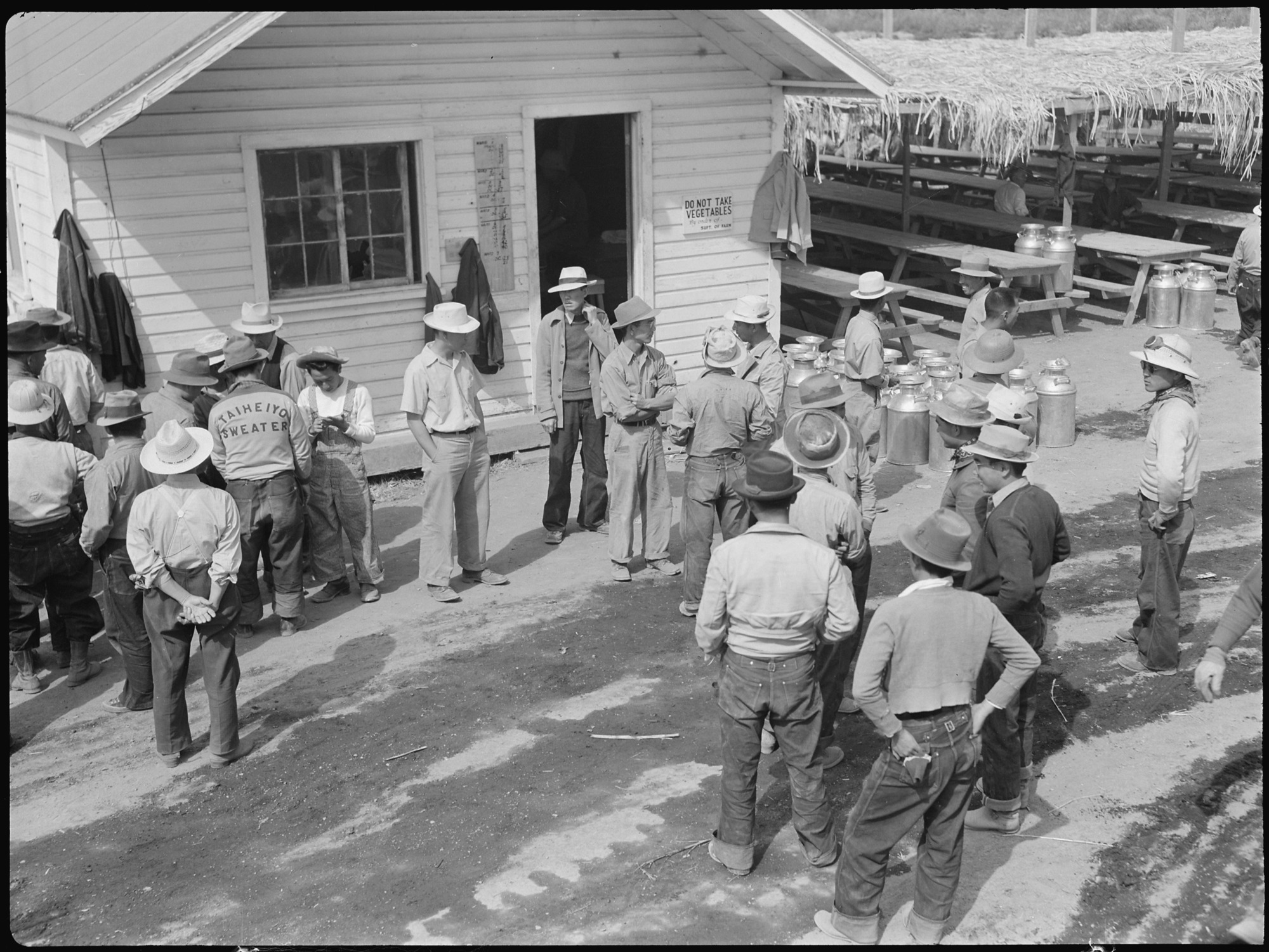 A view in the lunch shed at the farm. Trucks from the kitchens bring hot lunches to the workers
