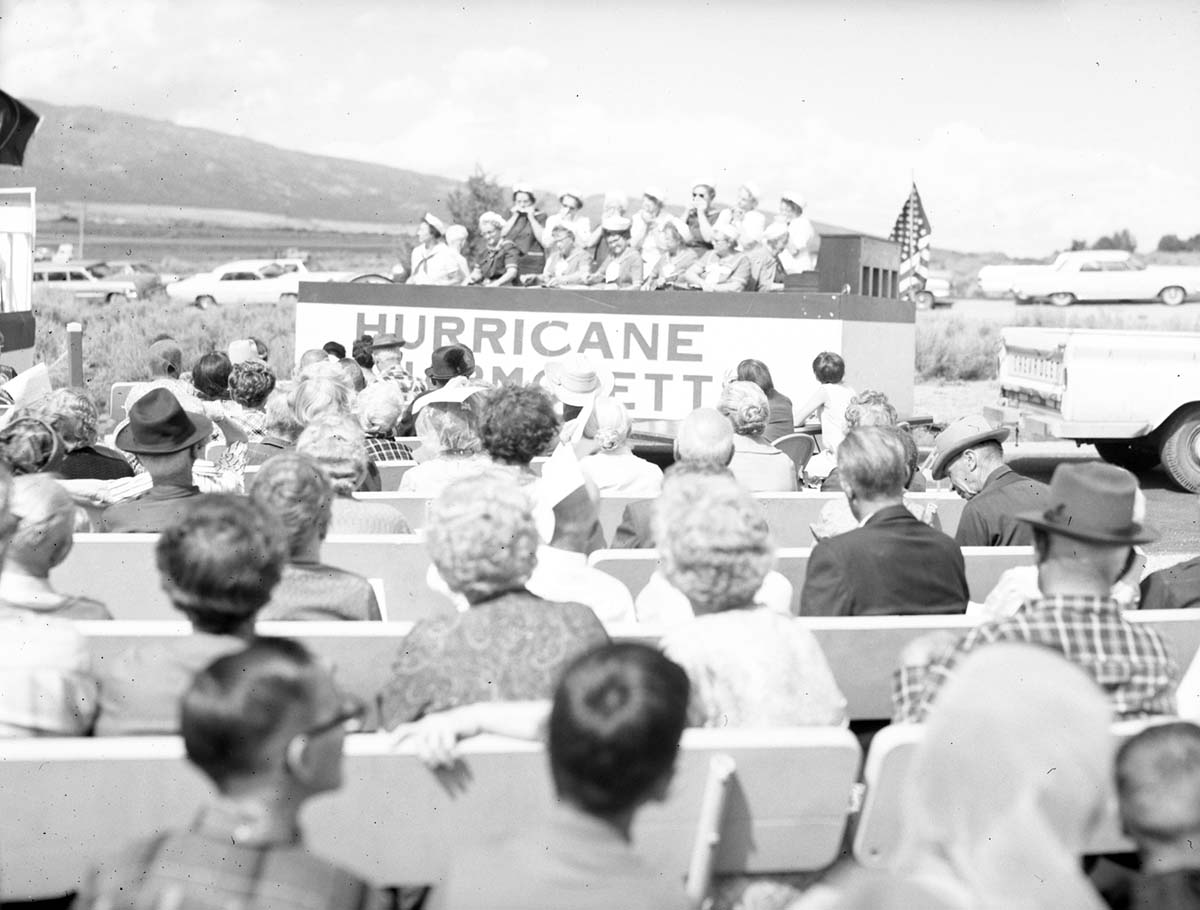 The Hurricane Harmonetts [Harmonettes], directed by Mrs. Laura Ford, perform for visitors at dedication of Taylor Creek road (Kolob Canyons).