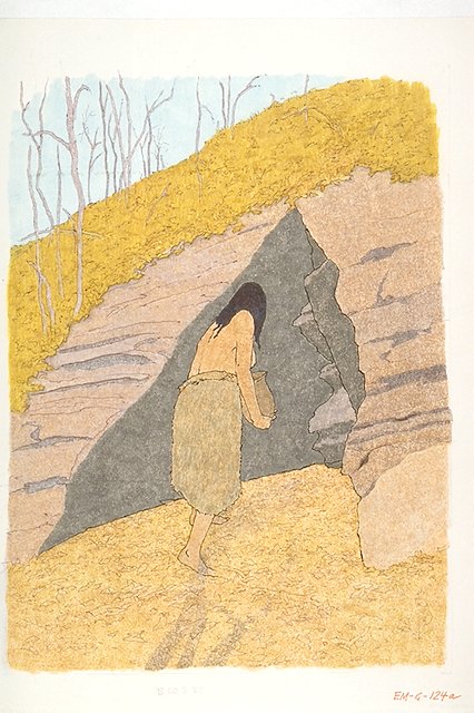 Storing nuts in a rock shelter.