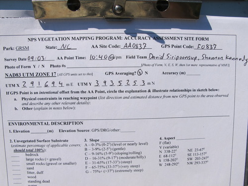 GRSM Accuracy Assessment. Plot Code: GRSM_AA_0837_1