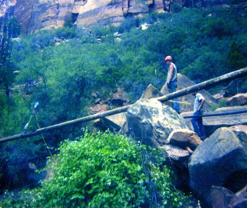 The Temple of Sinawava spring project - scaffolding construction and use.