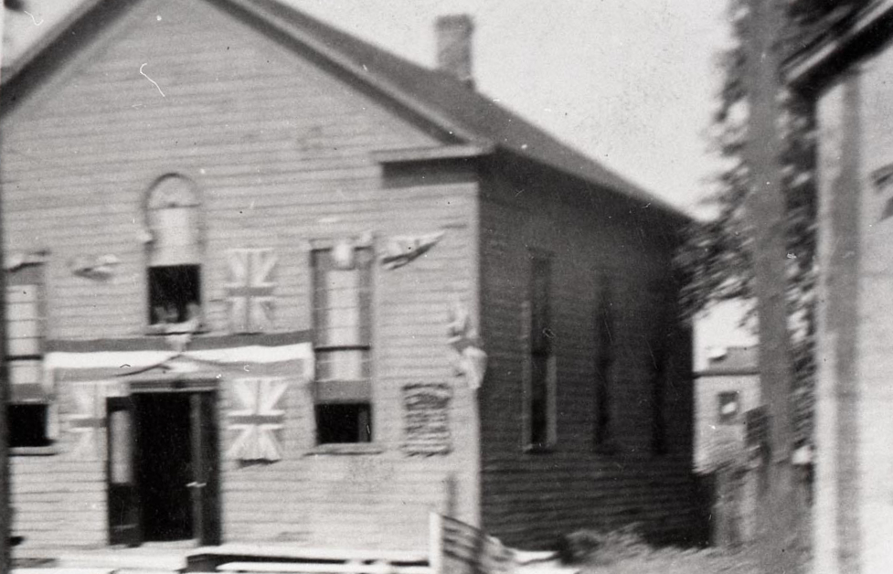 Blurry black and white image of Zion Baptist Church.