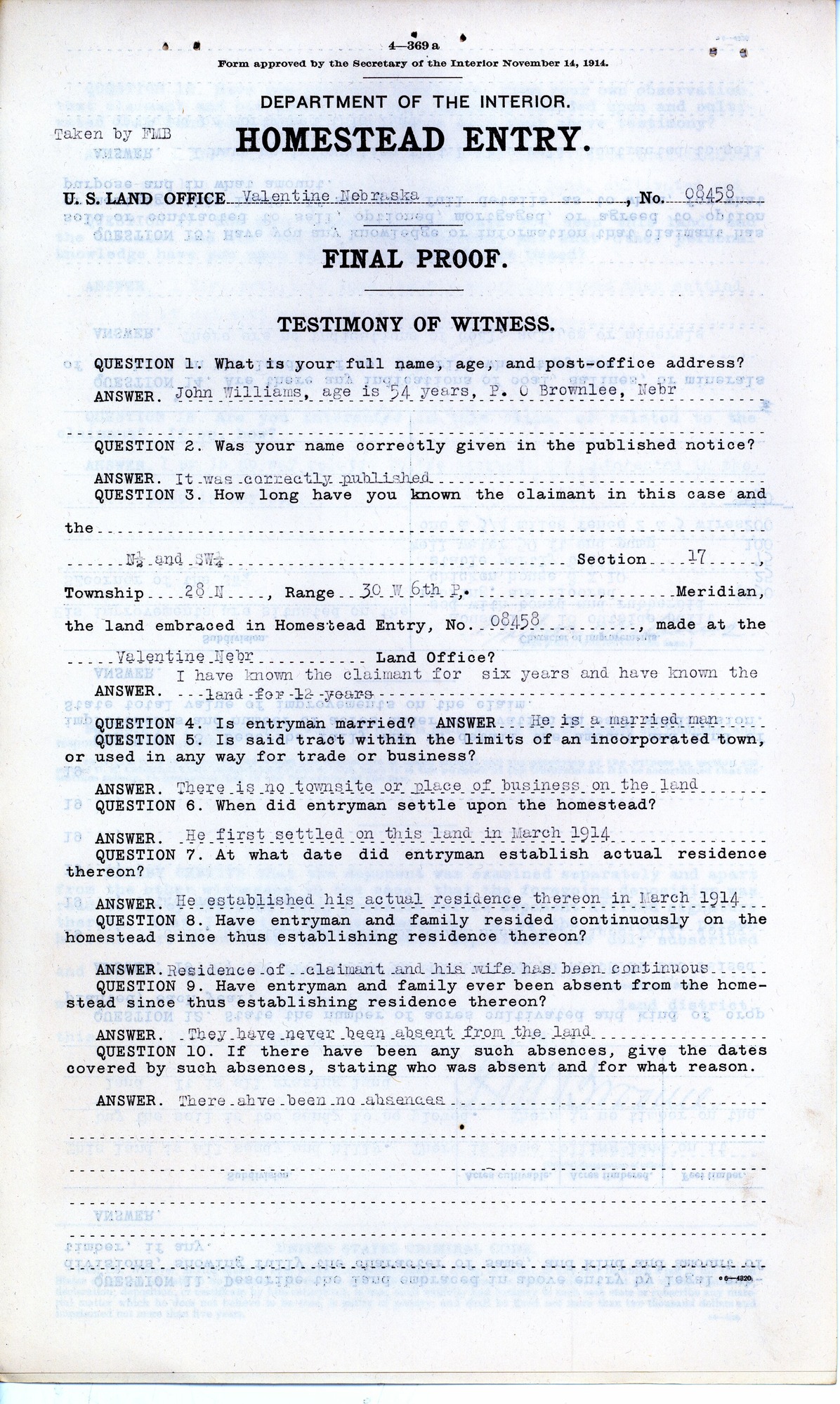 Scanned image of form. See description for text.