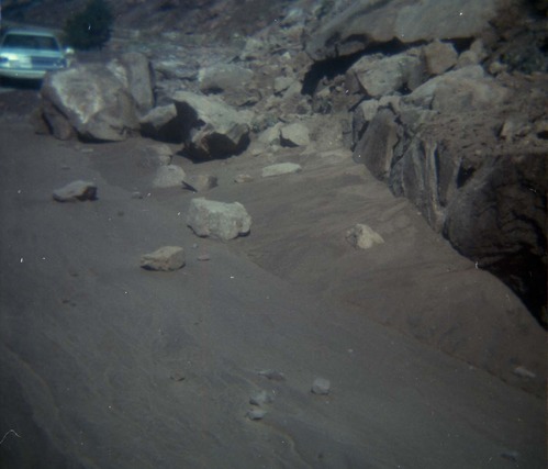 Color Photo of a rock slide along State Route 9 (SR-9).