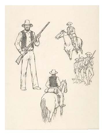 Montage of horsemen and riflemen.