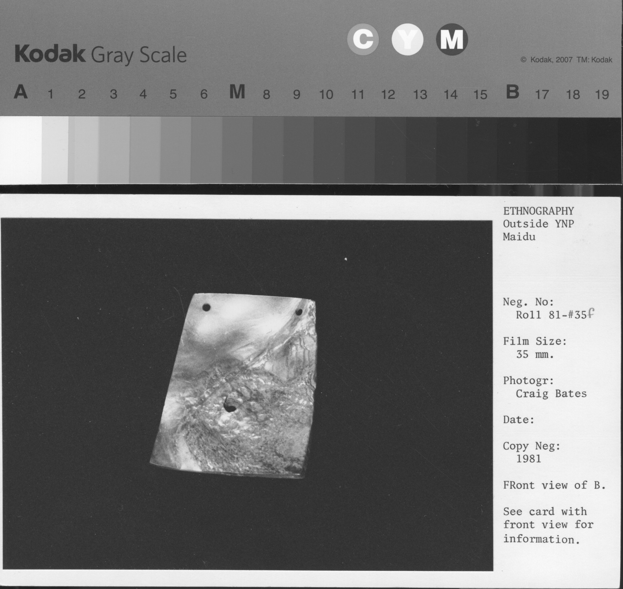 Copy Neg: 1981. Front view of B. See card with front view for information.