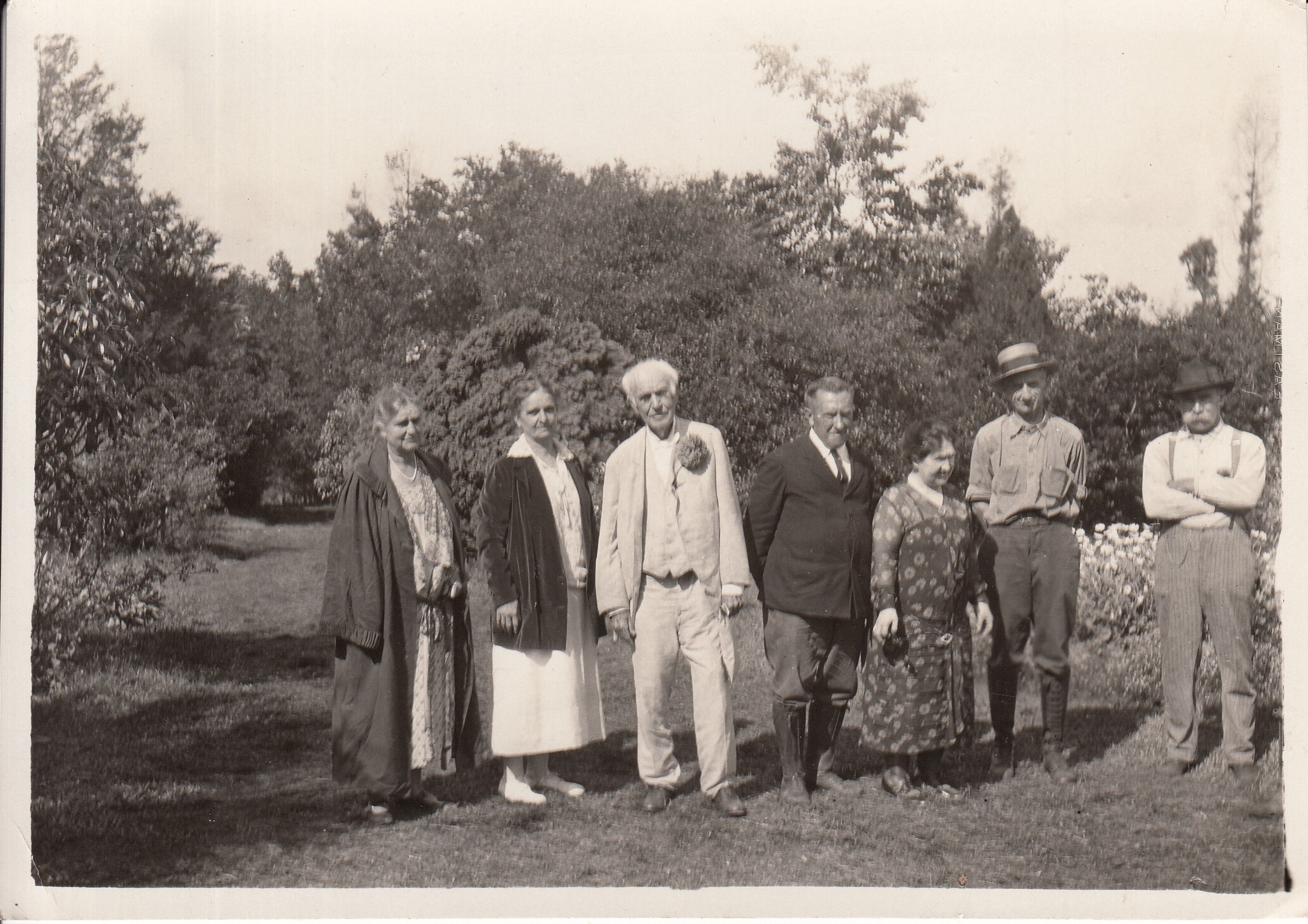 Thomas Edison and Mina Edison with Margaret Dreier Robins (wife of Raymond Robins), second from left, and others at the Robins house.