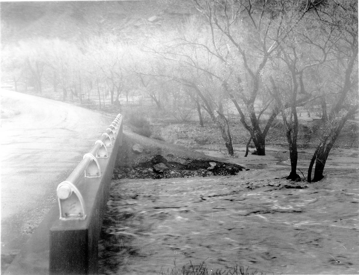 High water at new bridges and damage to revetments.