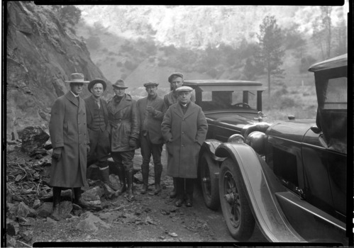 Supt. Lewis, Elmer Reynolds, managing editor of the Record of Stockton; next man from Stockton; next is Patterson, a Stockton auto dealer, Supt. Brown and Inspector Gabel of the Washington Interior Dept. Office.