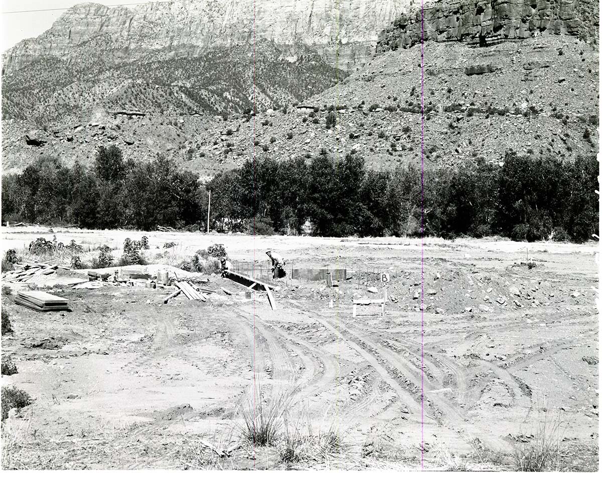 Construction of comfort station, Watchman Campground.