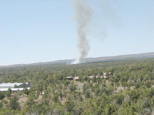 Photos of white smoke indicating start of the fire on the first day of Long Mesa Fire, Mesa Verde National Park, July 29, 2002
