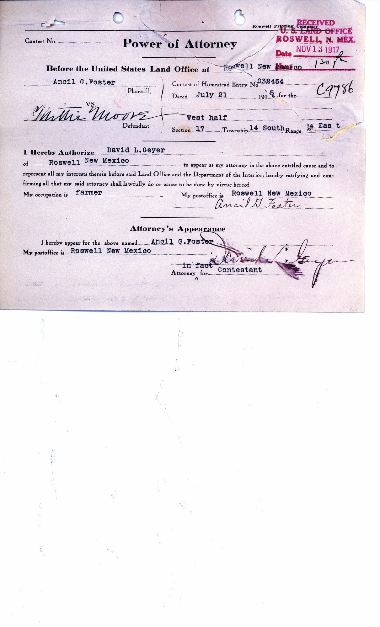 Scanned image of form. See description for text.