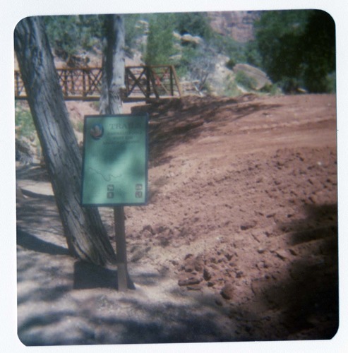 Interpretive sign near the Zion Lodge footbridge.