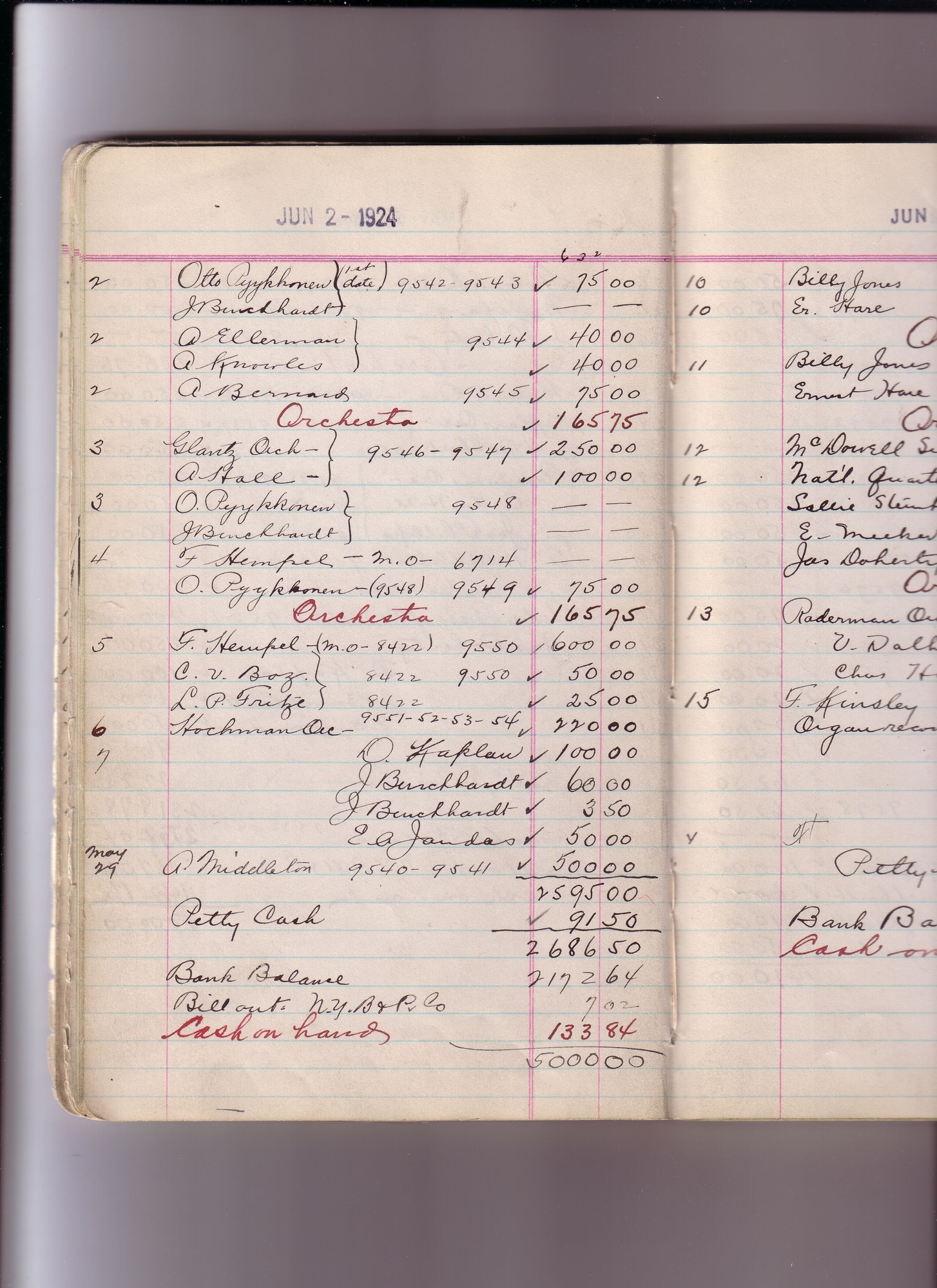 Thomas Edison's New York City Recording Studio Cash Book 18 (of 21), Image 50 (of 150).