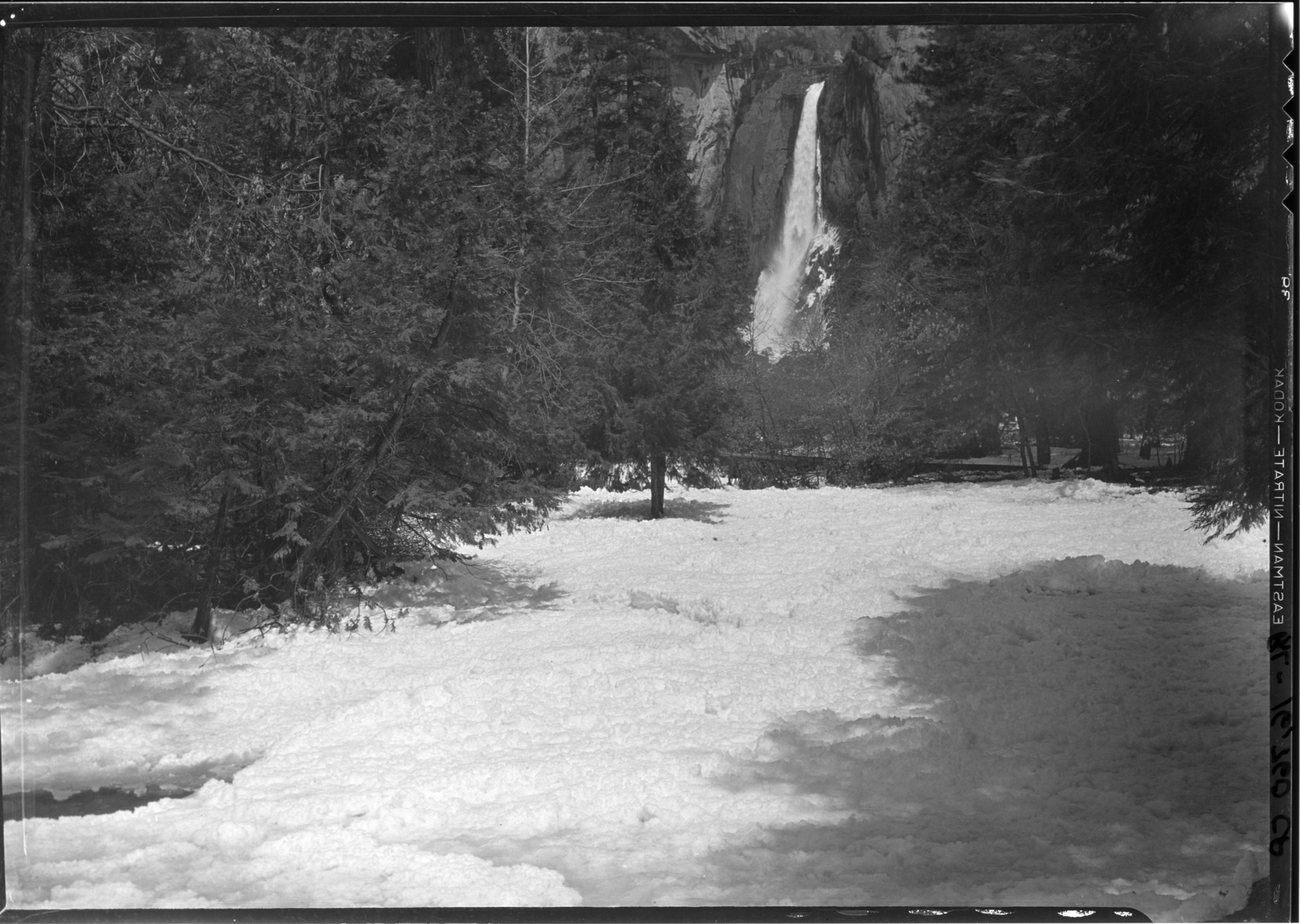 Lower Yosemite Falls. Broken ice cone along creek.
