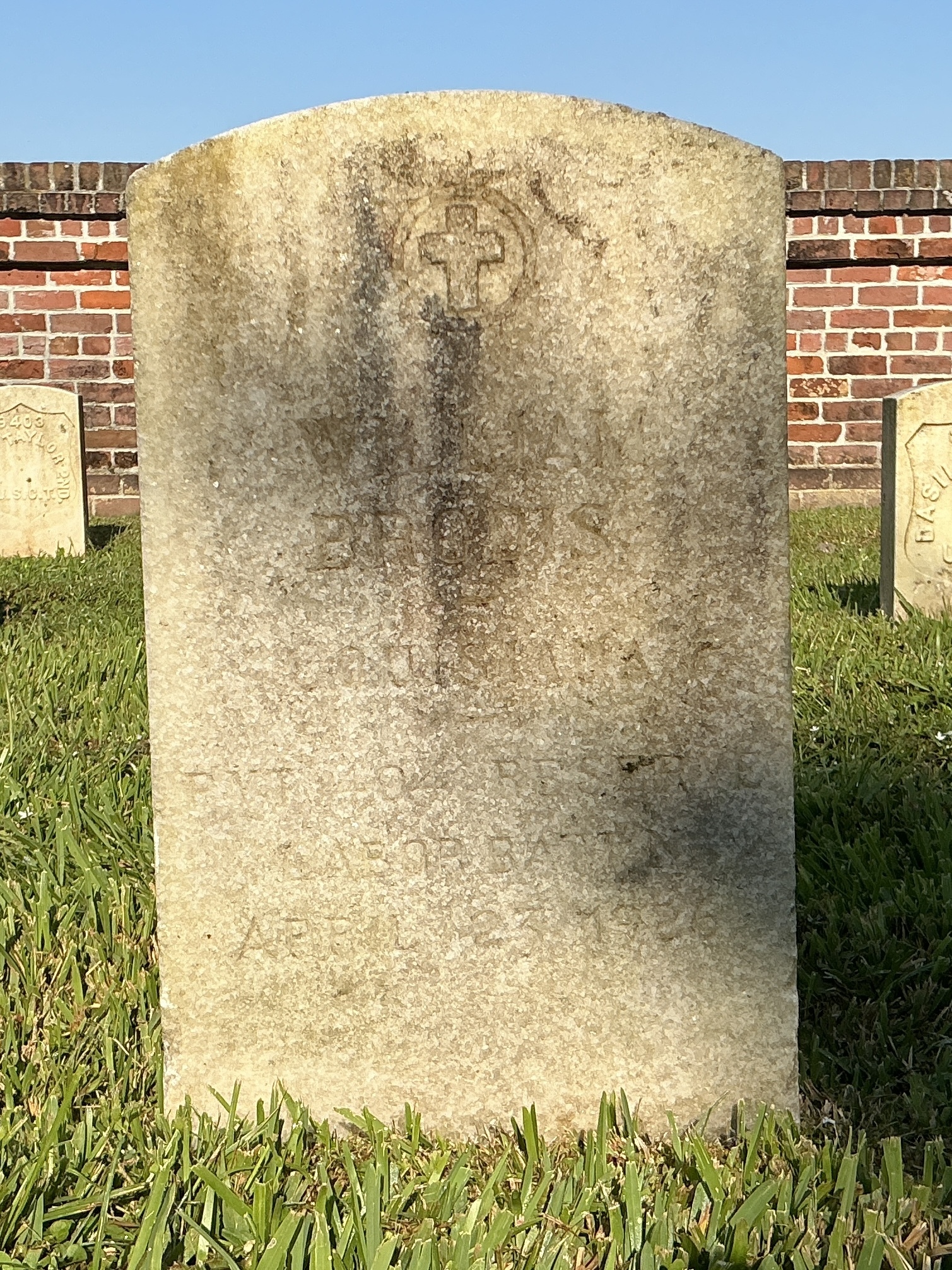 Front of upright marble headstone with flat face.