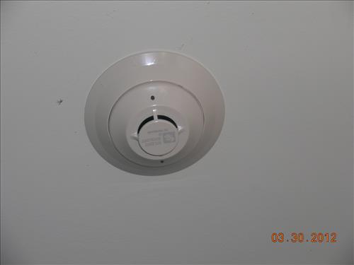 Photo images from March 30, 2012, of the new Life Safety fixtures (motion, smoke, and fire detectors) installed in Building 38 in Lower Town, Harpers Ferry, WV, as part of the PMIS 62917B project scope of work in 18 buildings.