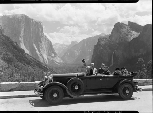 Governor Al Smith at the Wawona Tunnel. (In the car-Mr. & Mrs. Kelly)