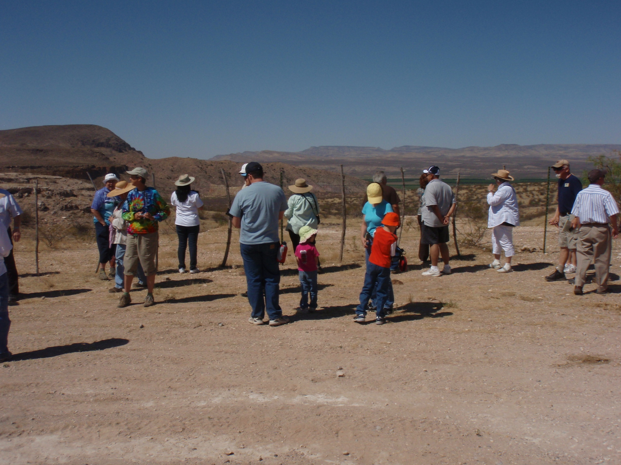A tour group surveys San Diego (Tonuco) Mountain in Dona Ana County, NM