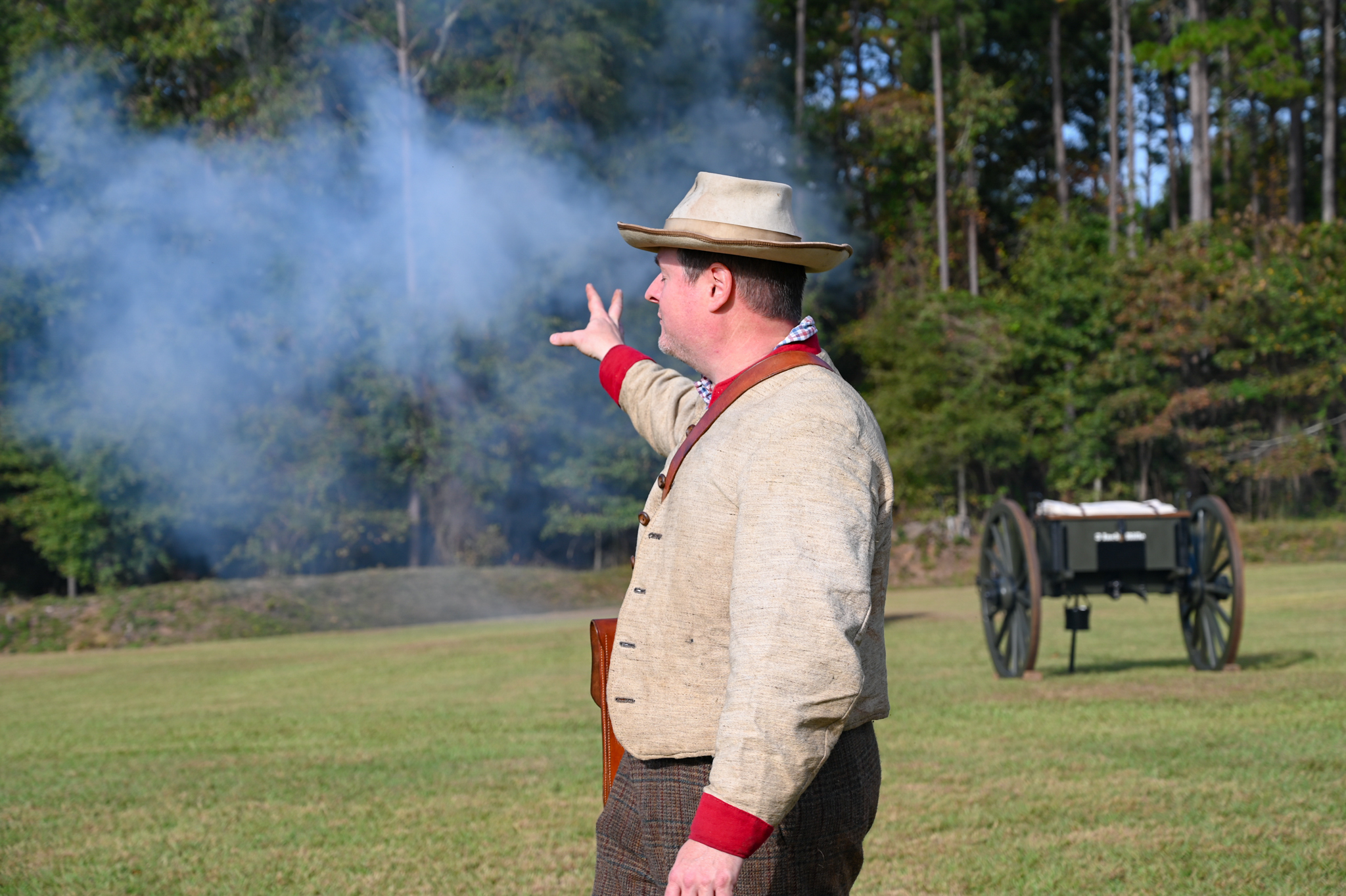 Confederate artillery man giving a program during the canon demonstration.
