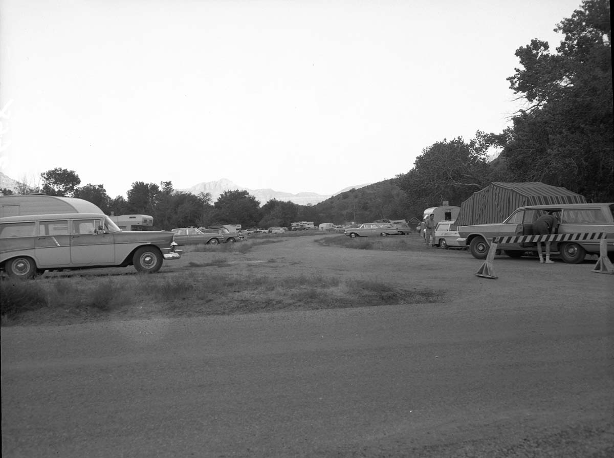 Camper use of overflow area, South Campground, west of Virgin River and north of campground.