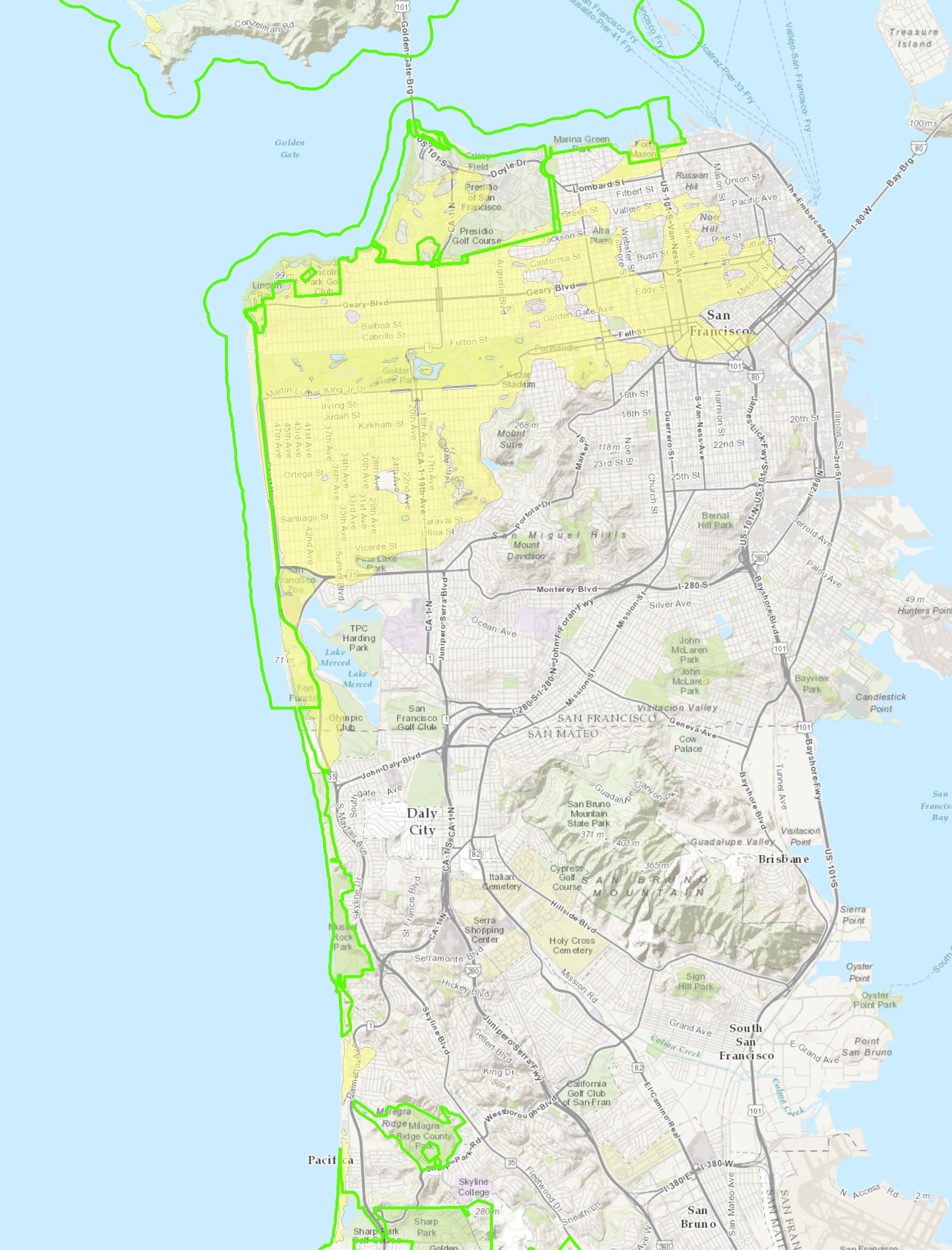Map of dune sand extent. 