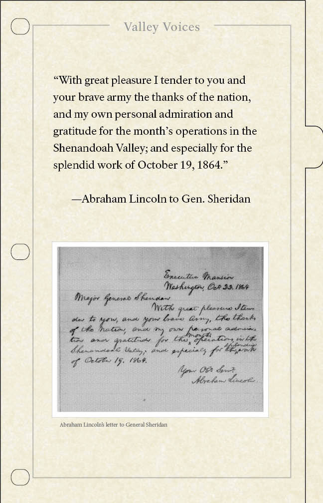 A quotation from a letter, pictured in a photo, expresses thanks from the president to his general for his victory in battle.