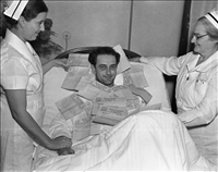 Lyndon B. Johnson recovering from surgery, Lyndon B. Johnson National Historical Park, 1937.. On April 10, 1937, Lyndon Johnson won his first congressional seat. He was elected to represent Texas' 10th congressional district in a special race to replace the incumbent who had died in office. Johnson pushed himself very hard during the campaign, just as he would in future campaigns. He hardly slept or ate while trying to speak with as many of his potential constituents as possible. Two days before the election he was admitted to a hospital for an emergency appendectomy. Pictured here, he is surrounded by telegrams congratulating him on winning his first election while recovering in a hospital bed.