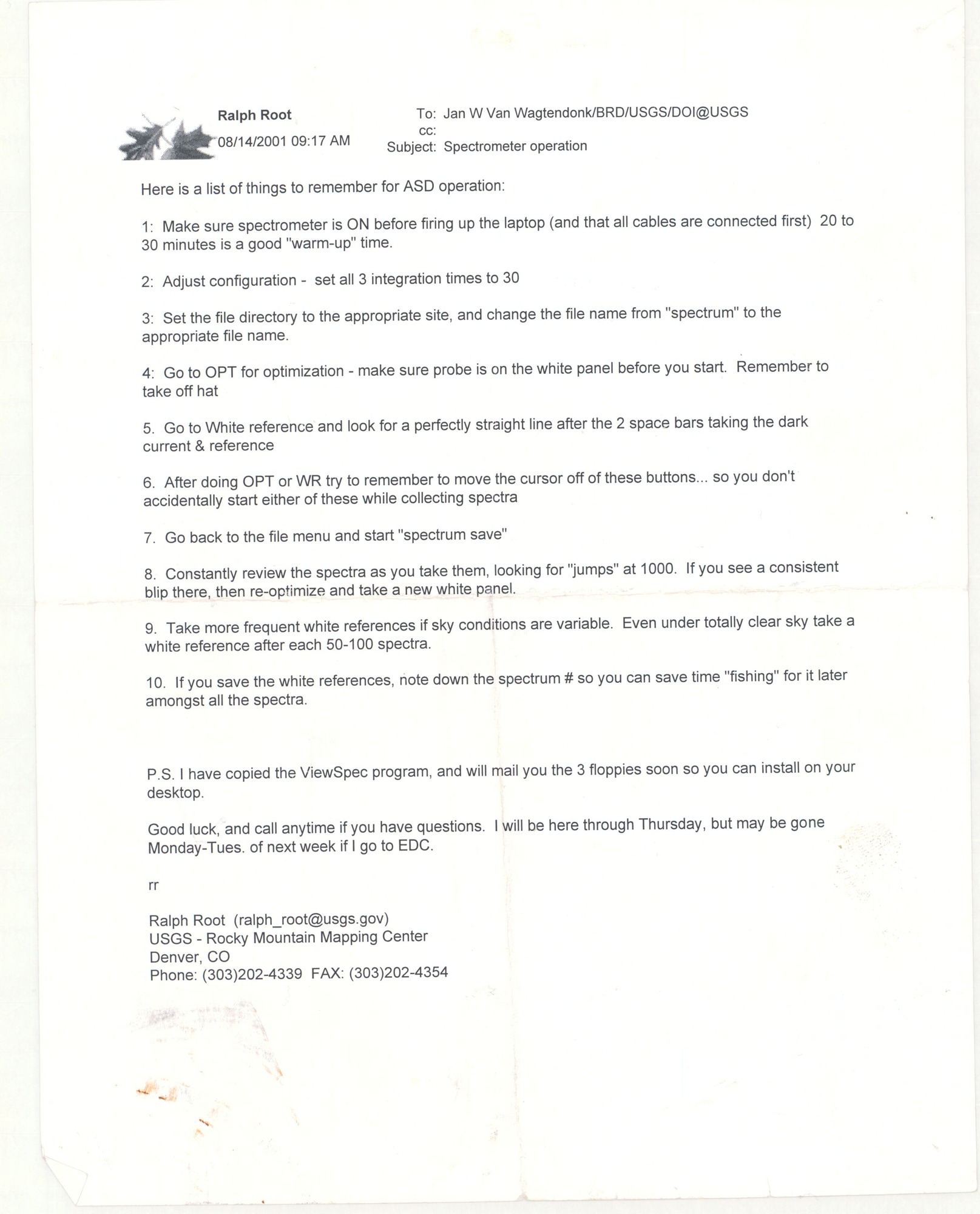 Spectrometer Operation Directions