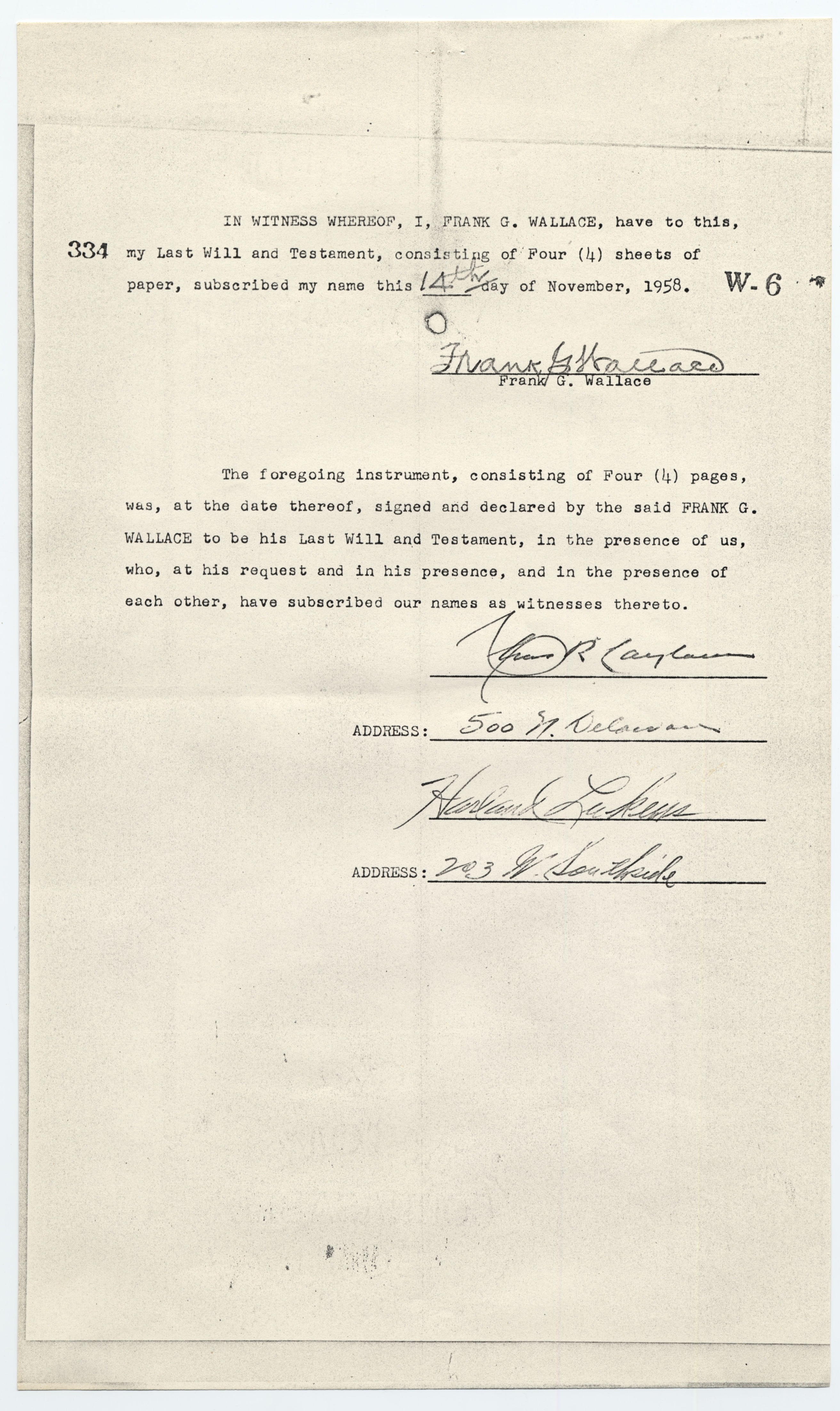 A copy of the will on typed white paper.