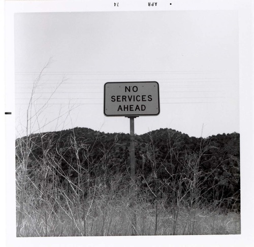 No Services Ahead' road sign near Kolob Canyon.