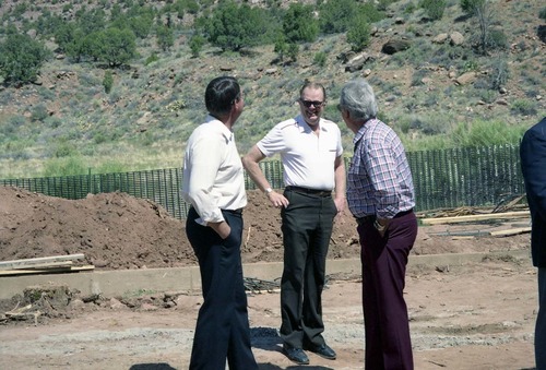 Color Photos of groundbreaking ceremony for remodeling of headquarters / visitor center building.