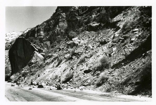 BW Photo of rock slide near echo rock - 35MM.