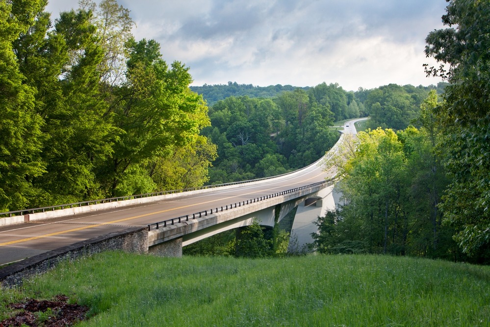 Driving along the spectacular Highway 96 bridge at Birdsong Hollow, milepost 438.