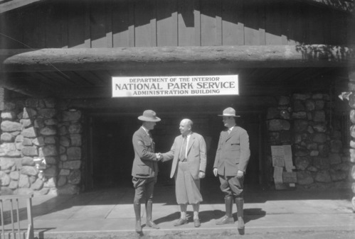 Supt. Lewis & W.I. Hawkins and Walton Hedges (?) of Pinnacles Nat'l Monument.