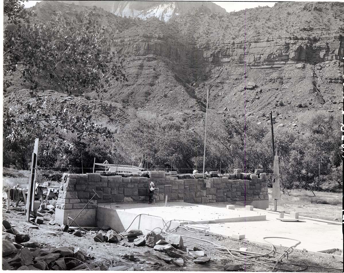 Watchman Campground entrance station under construction.